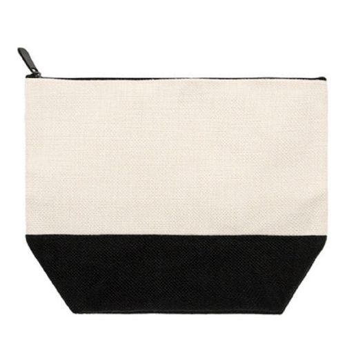 Natural Linen Cosmetic Bag With Black Base - 7.3" x 9.4" #2